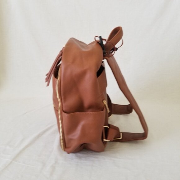 NWT! Midsize Brown Faux Leather Backpack Baby Bag Tote w/Luggage Strap & Tassels main image 13
